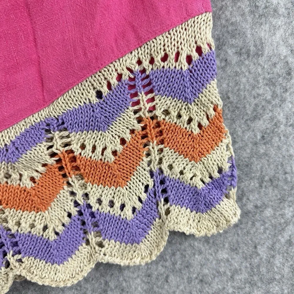 Umgee Shorts Womens M Pink Crochet Knit Scalloped Pull On Linen Blend Boho NEW - Picture 5 of 9